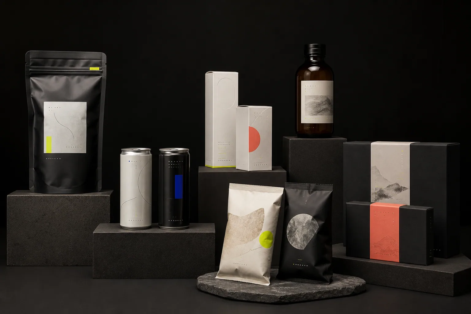Packaging prototypes and studio work